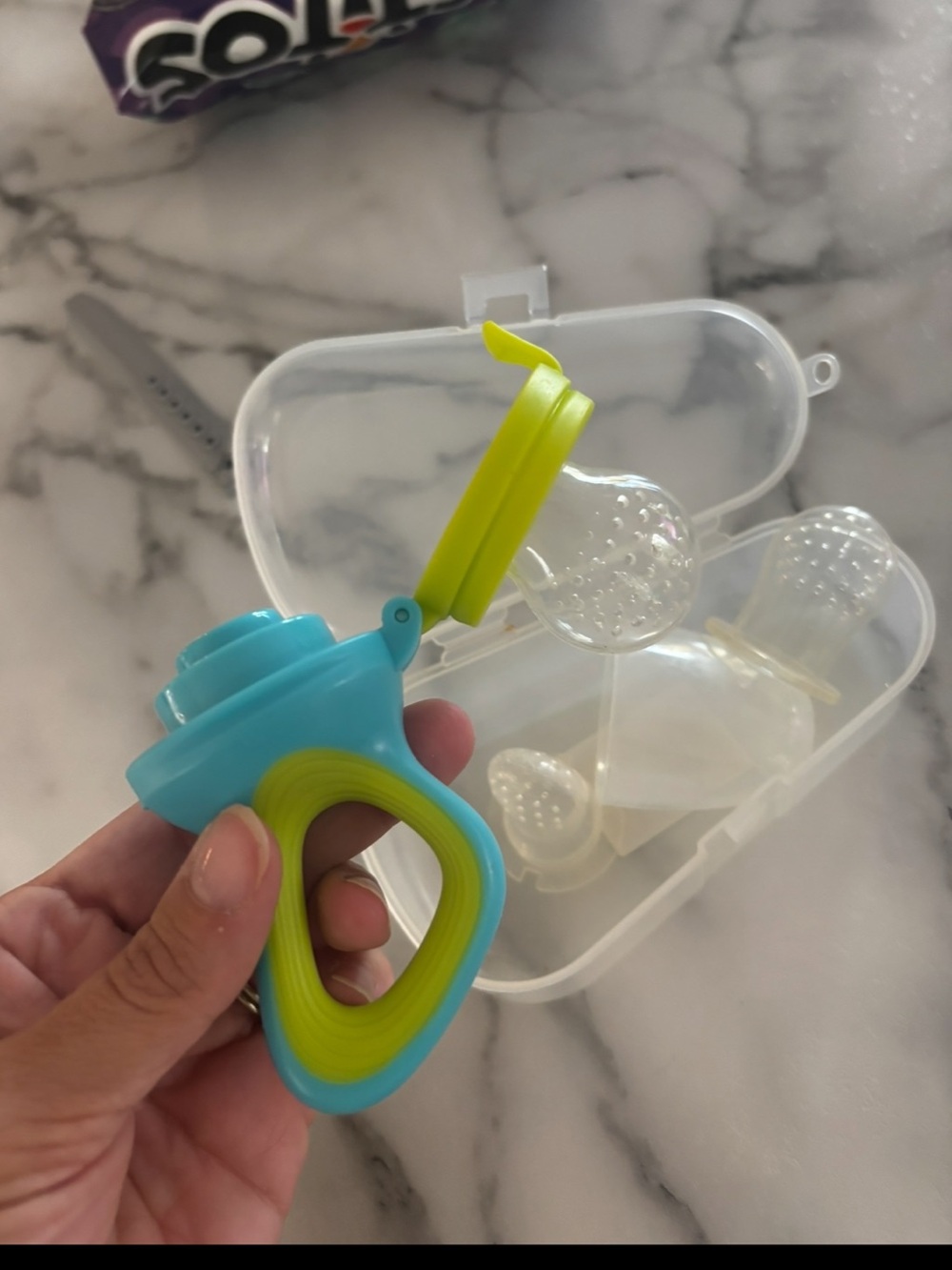 Blue and Lime Infant Fruit Feeder Pacifier - Safe Teething Toy